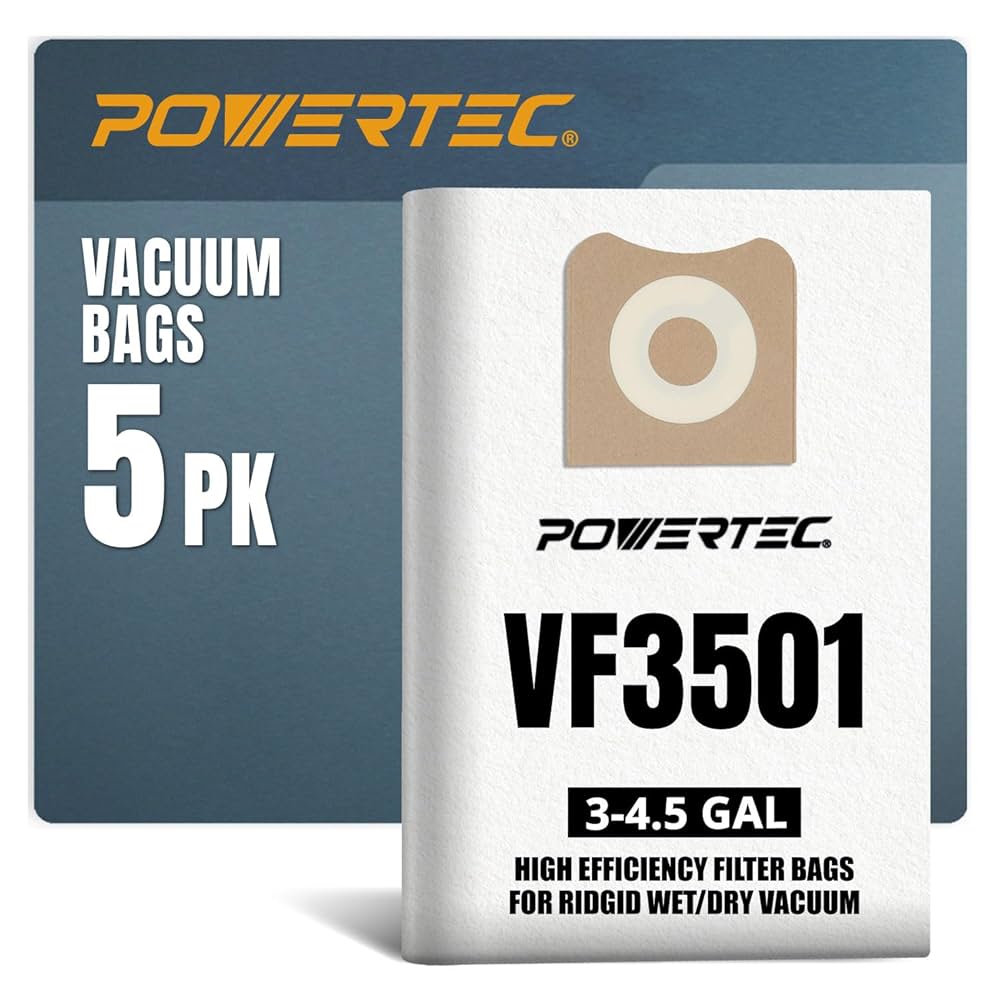 POWERTEC VF3501 23738 Size C Shop Vacuum Bags 5PK, 3-4.5